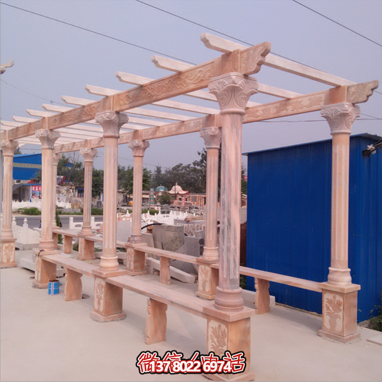 晚霞紅石雕花架長(zhǎng)廊過道精美絕倫的家居裝飾藝術(shù)