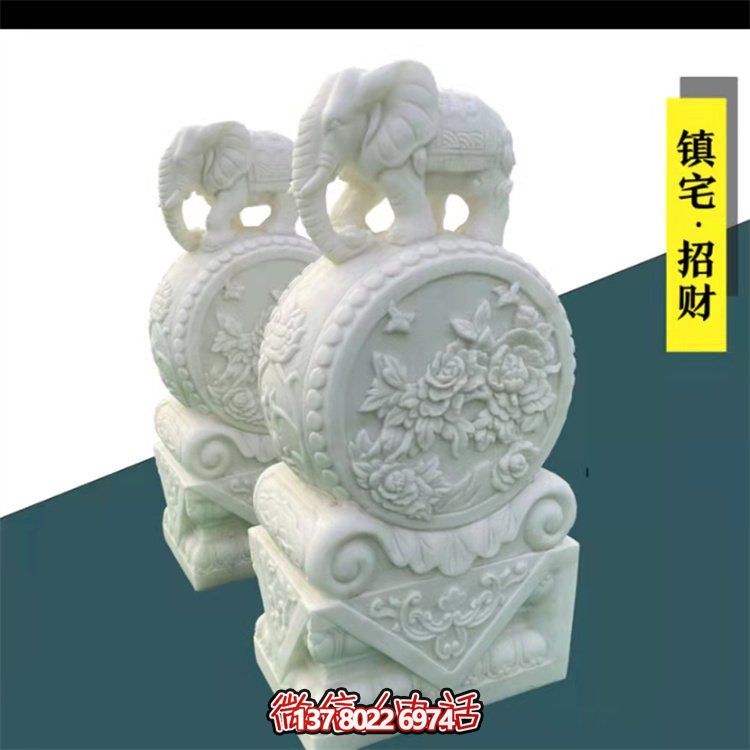 給庭院增添經典氣息，漢白玉石抱鼓門墩裝飾