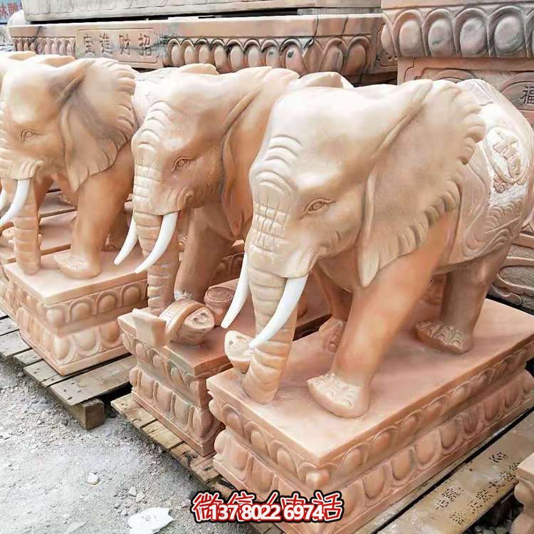 紅晚霞，石雕大象雕塑，點綴庭院空間