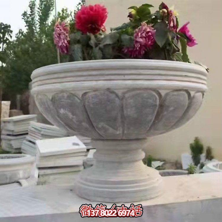精美大理石石雕花缽，讓您的別墅、小區(qū)、戶外更加美觀