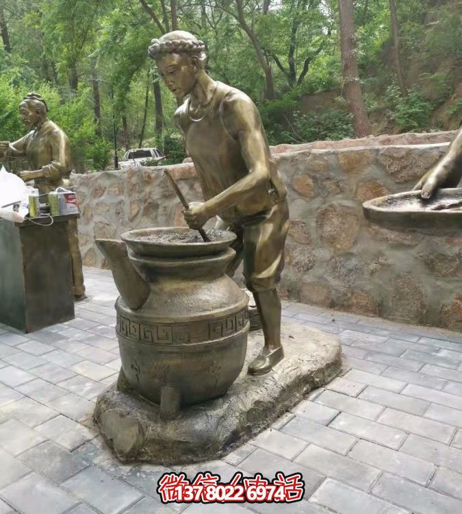 仿銅情景人物玻璃鋼雕塑，環境美化街道戶外小品