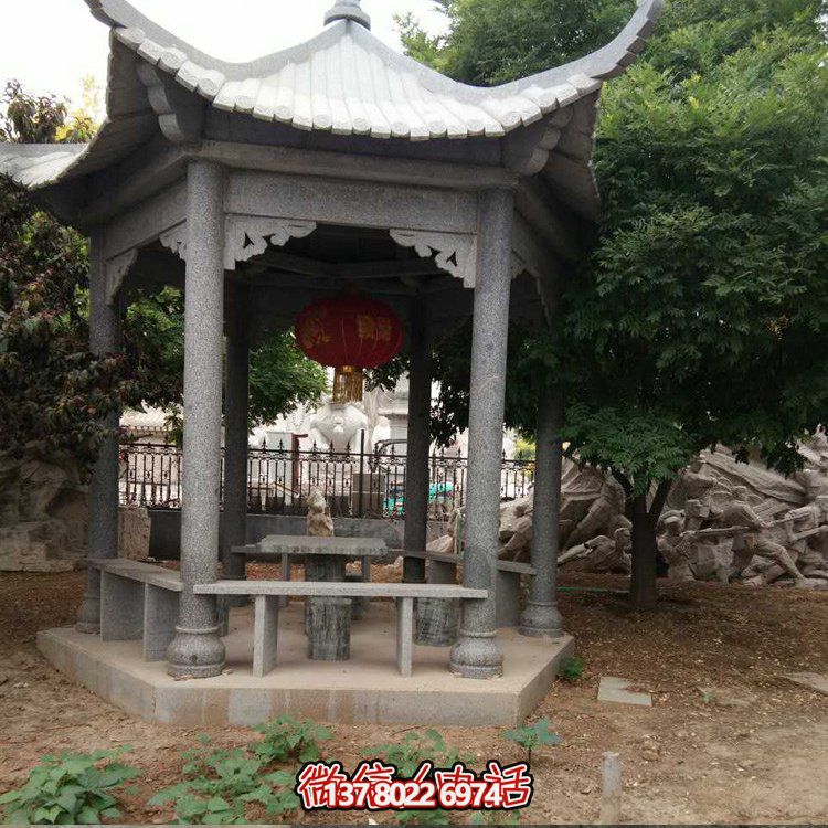 精美青石雕刻仿古中式涼亭，裝點精美公園戶外