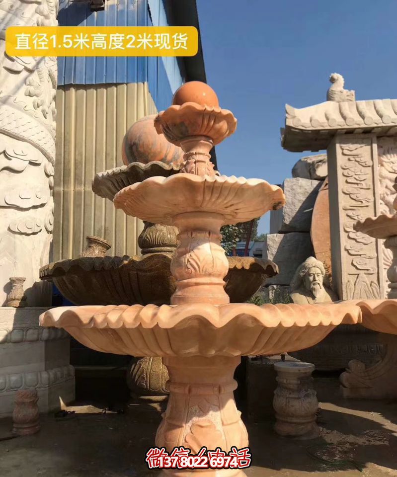 紅色晚霞風水球石雕景觀噴泉，點亮小區美景