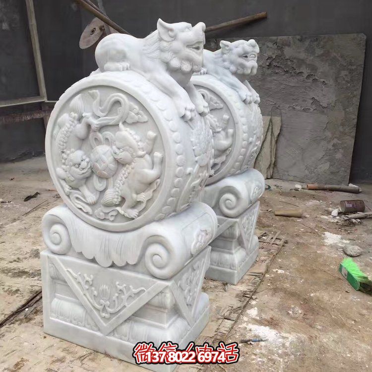 精美大理石石雕抱鼓雕塑，裝點(diǎn)別墅庭院門口