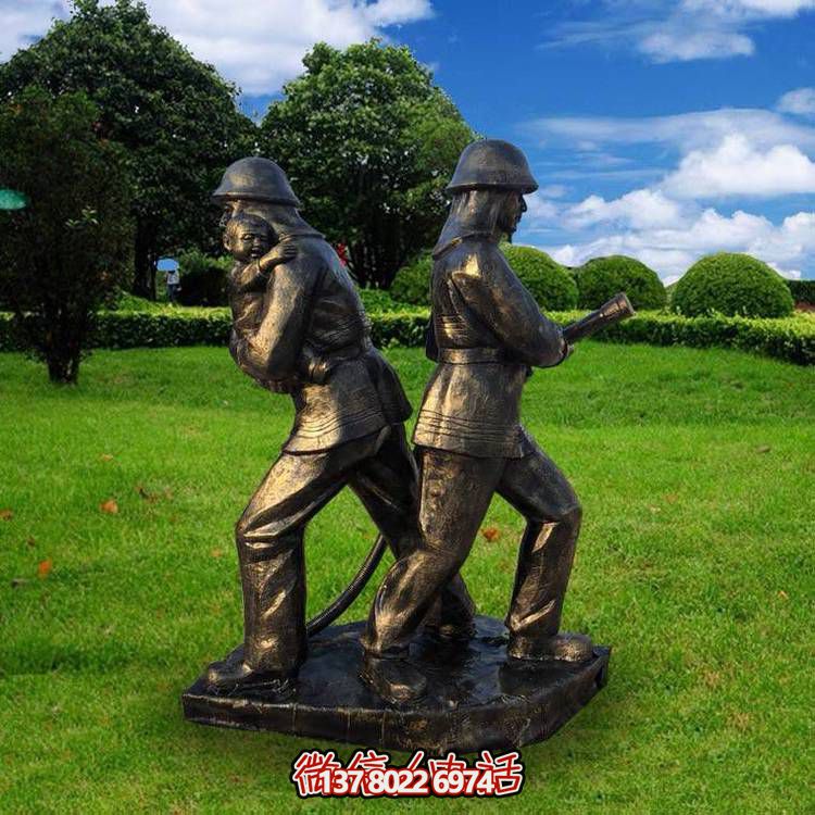 玻璃鋼仿銅消防戰士人物雕塑