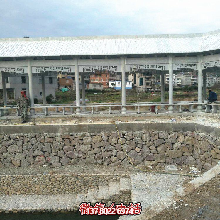 石雕中式長(zhǎng)廊涼亭村莊池塘邊裝飾石頭涼亭景觀雕塑