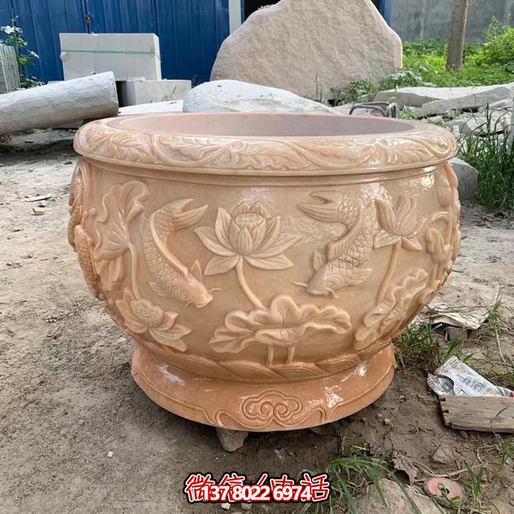庭院室外擺放晚霞紅浮雕養(yǎng)魚(yú)缸花盆