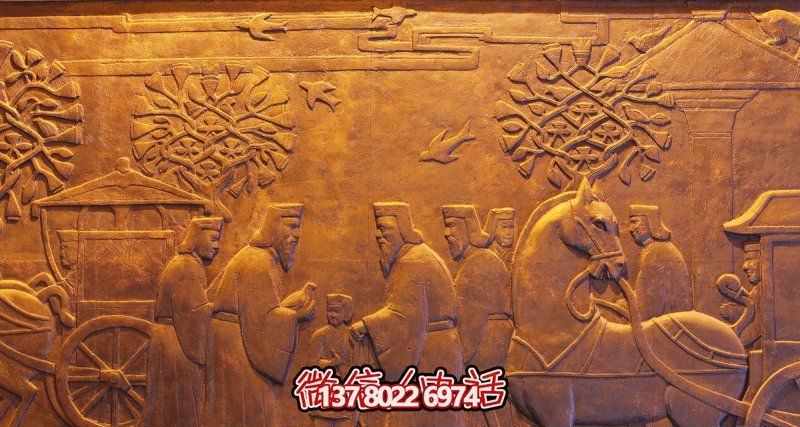 醫院企業墻面漢白玉浮雕馬車雕塑